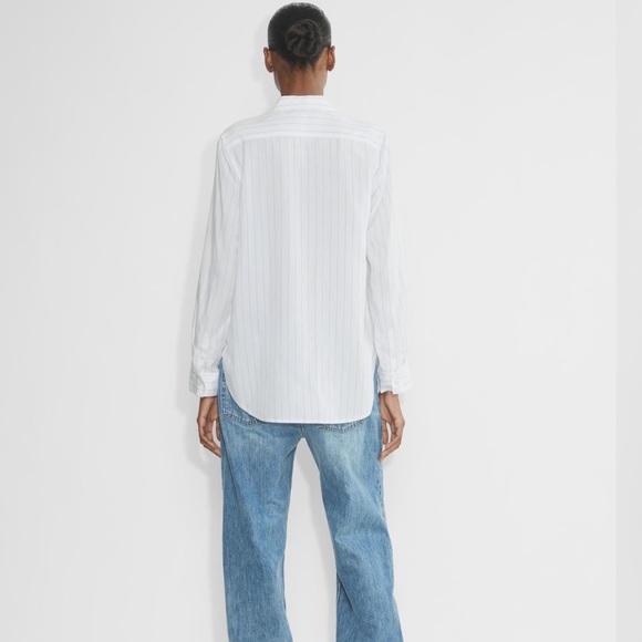 NWT Babaton Utility Blouse White/Navy Pinstriped - Picture 5 of 7